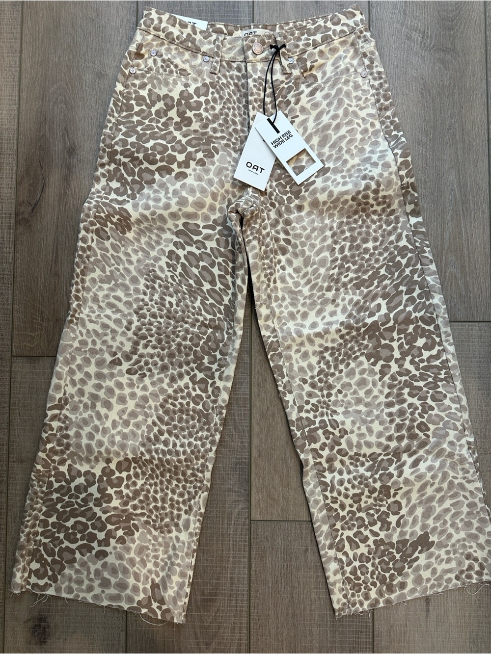 Oat New York Beige and Brown Leopard-Print Wide-Leg Jeans